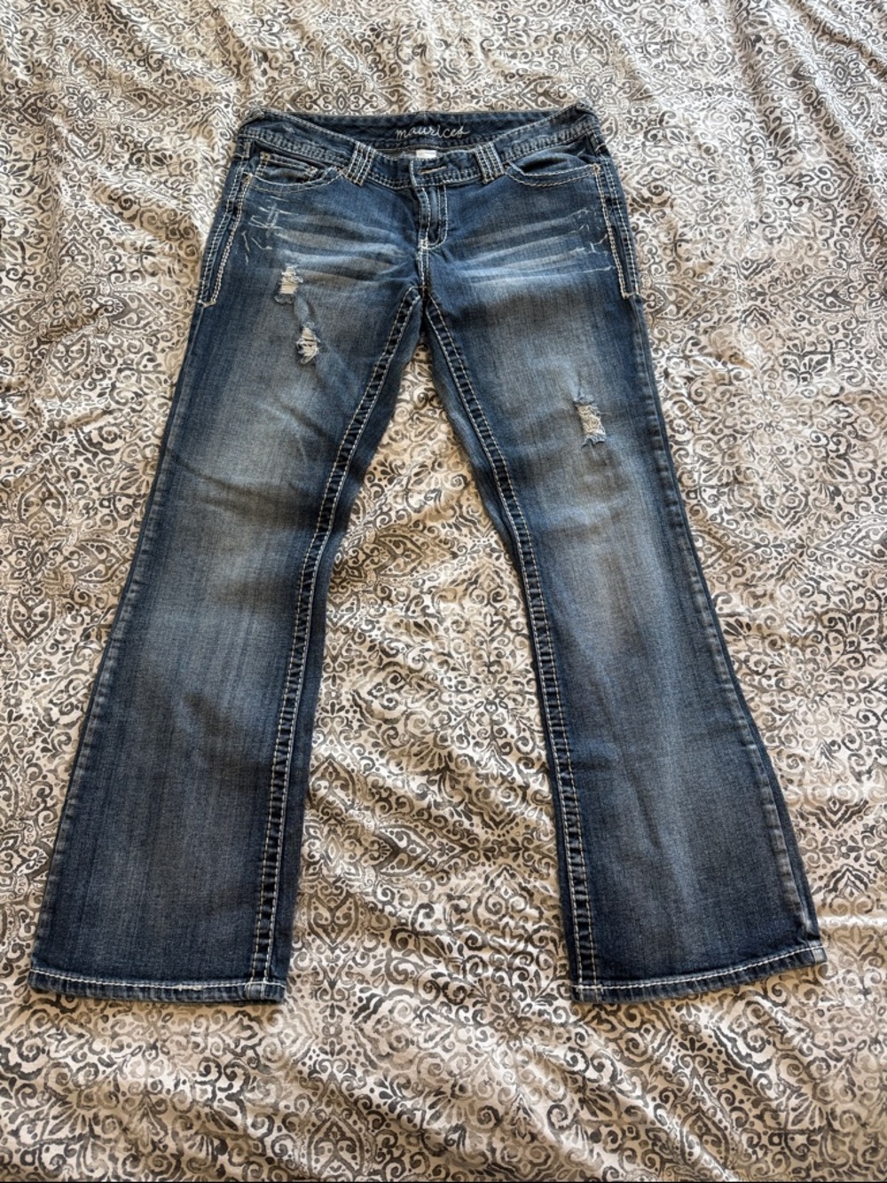 Maurices Women's Medium Wash Distressed Bootcut Jeans size 11/12